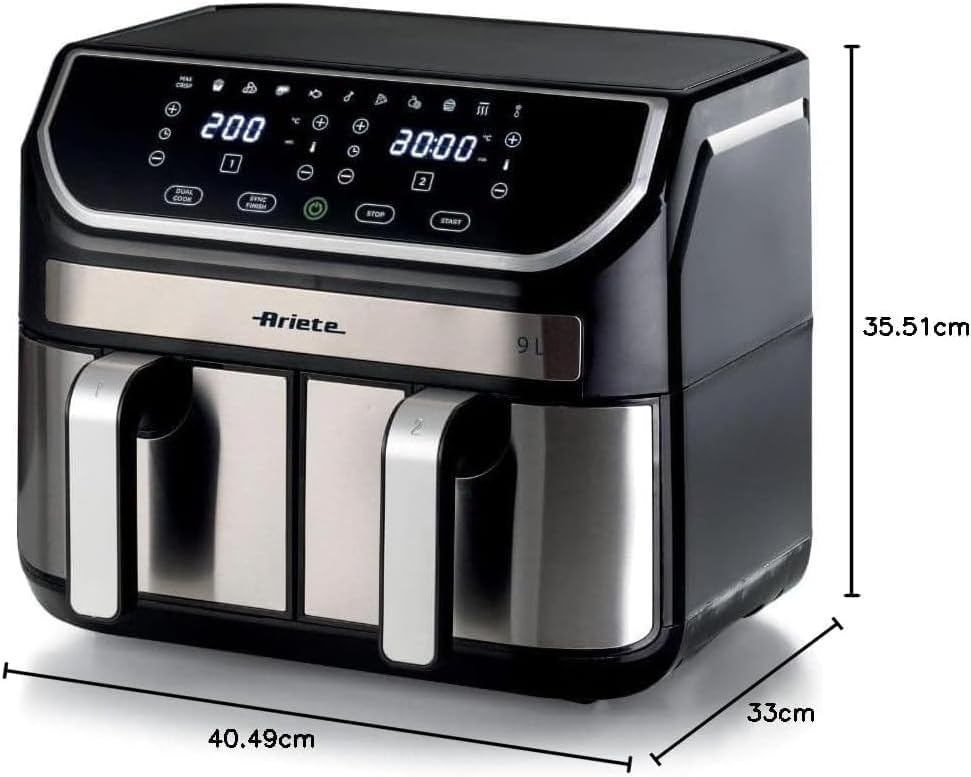 Ariete Digital Air Fryer, 9 Liters , 2100W, Black & Silver - AR-4625 Ariete Digital Air Fryer, 9 Liters , 2100W, Black & Silver - AR-4625